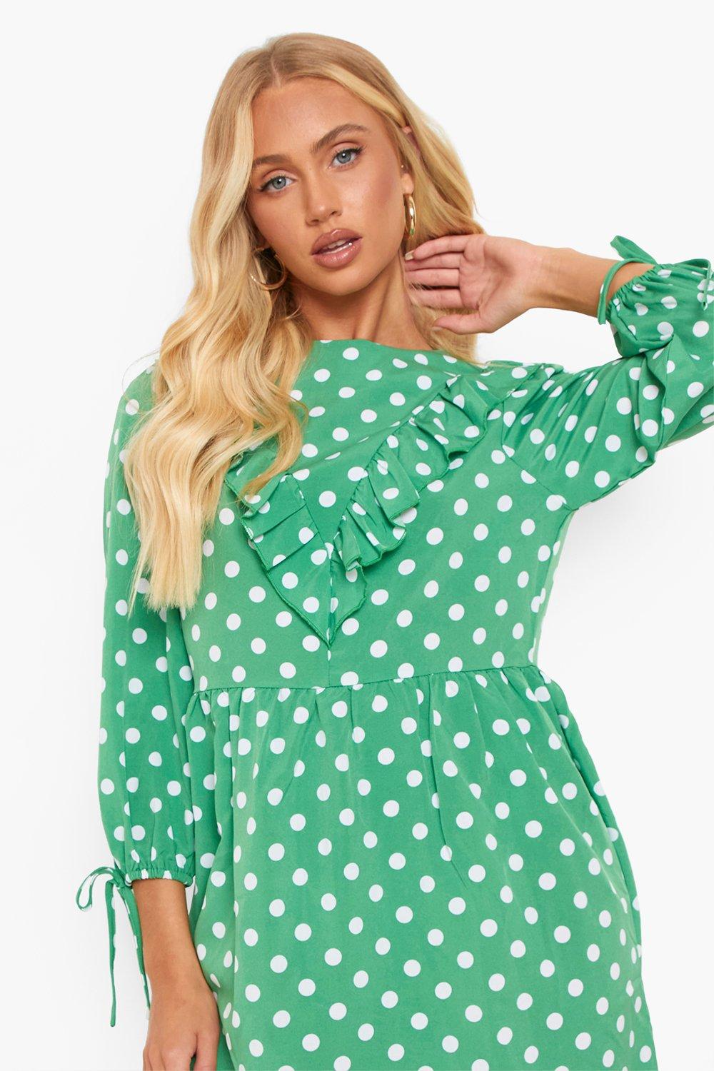 Boohoo green hot sale polka dot dress